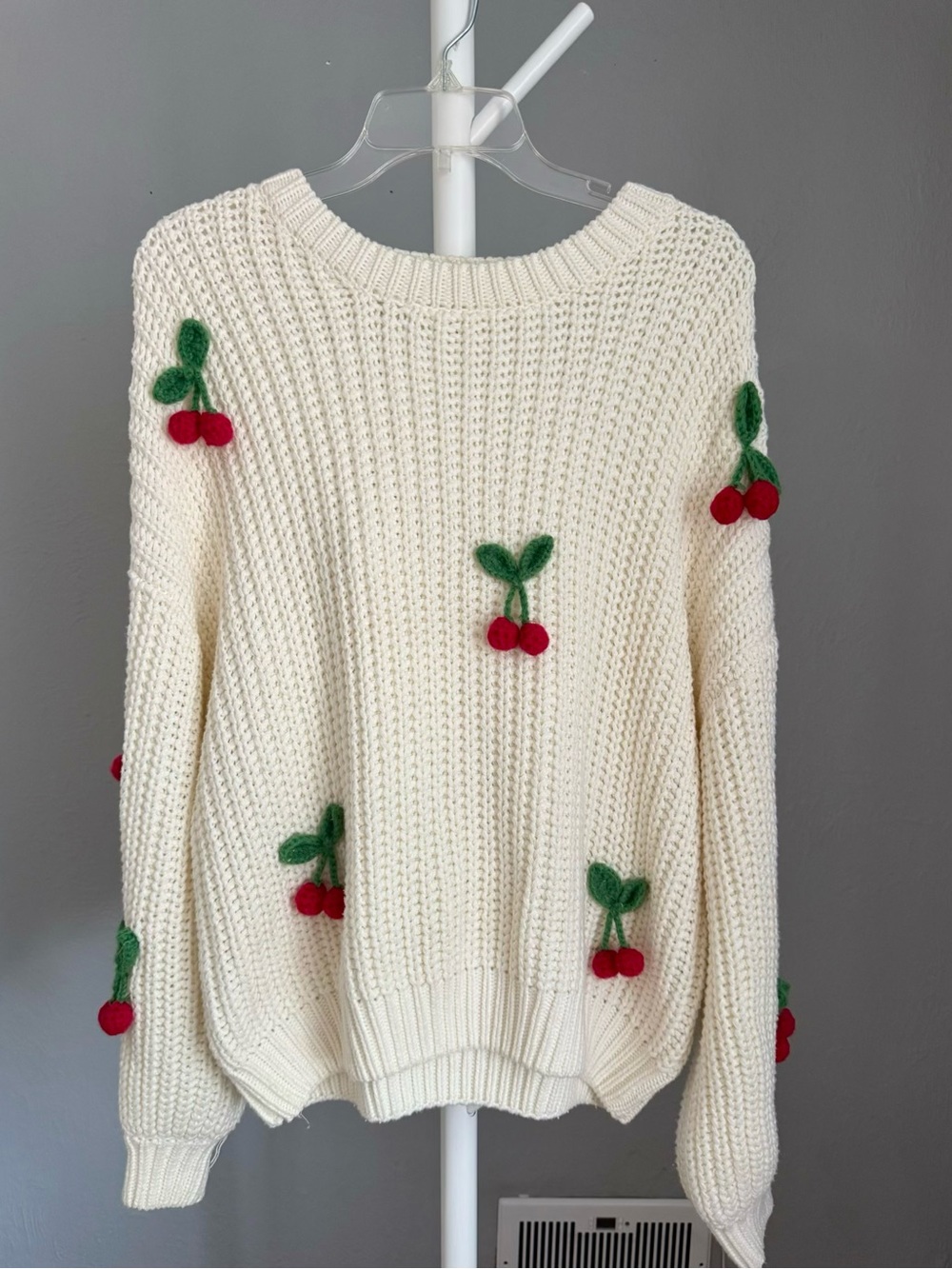 bohme Cream Sweater with Red Cherry Appliqués